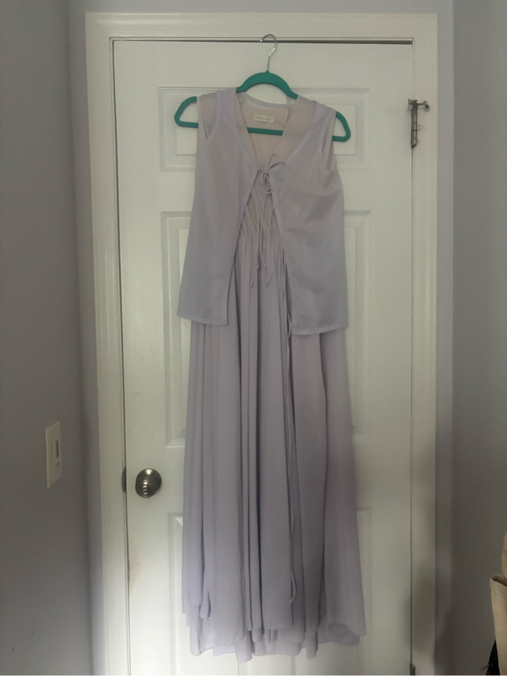 Vintage 70s Lavender Sleeveless Lace-Up Chiffon Maxi Dress